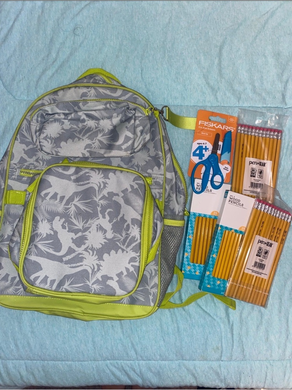 Kids Gray & Lime Green Backpack with School Supply Set